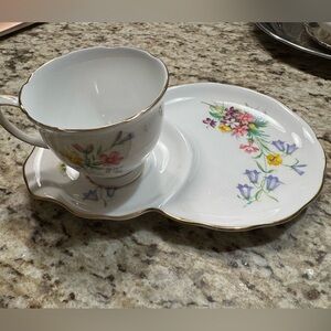Vintage Queen Anne Tennis Snack Floral Plate Set